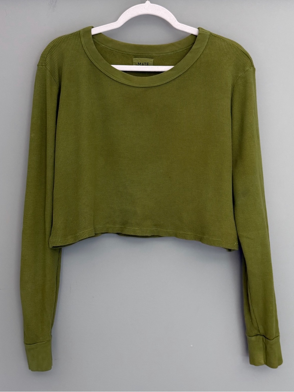 Mate the Label 100% Organic Cotton Green Waffle Long Sleeve Cropped Tee Shirt